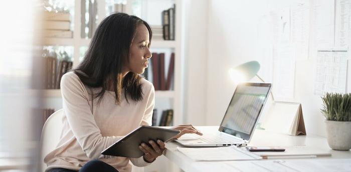 woman researching jobs