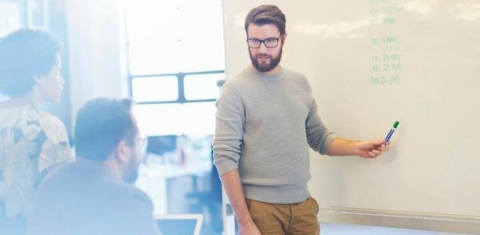 person talking to group