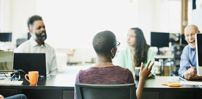 co-workers in a team meeting