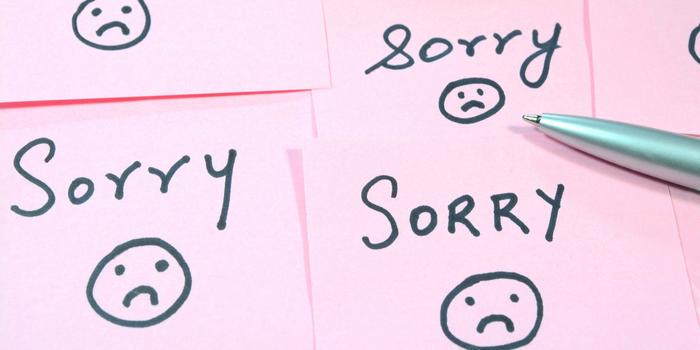 pink sticky notes with “sorry” and a frowning face on each