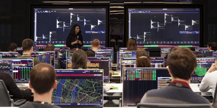 Employees working on their computers at Bloomberg.