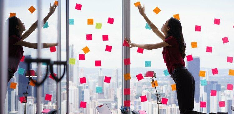 woman with sticky notes