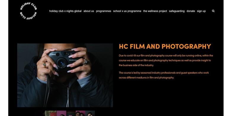 screenshot of Holiday Club website