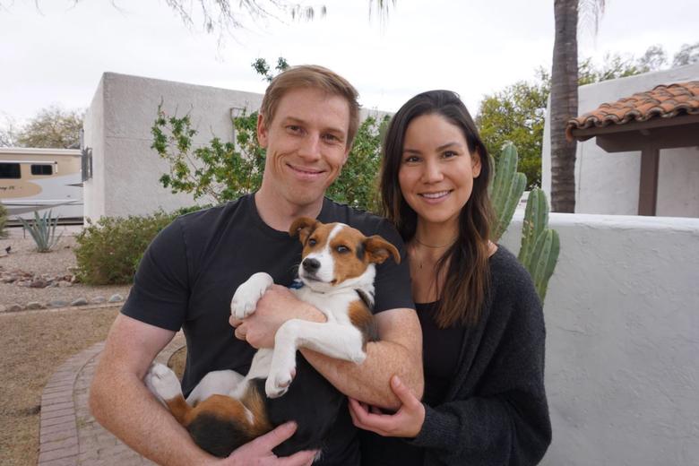 Alex Blalock and his wife, Mari, with their dog