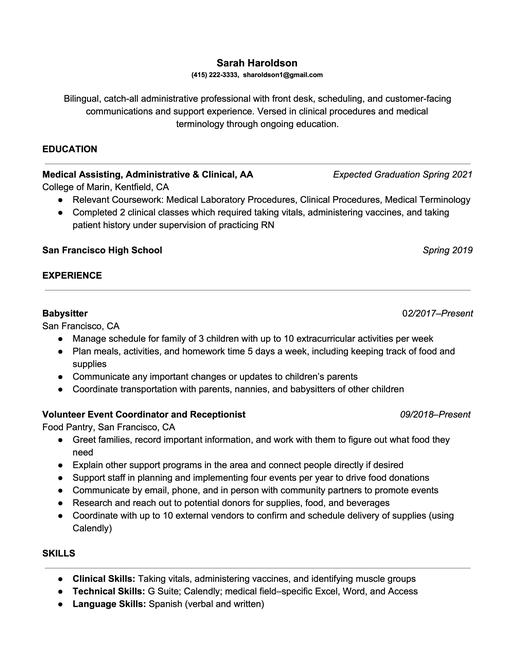 example resume for first job