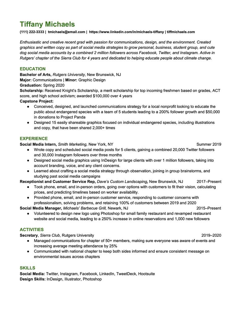 resumes for entry level positions