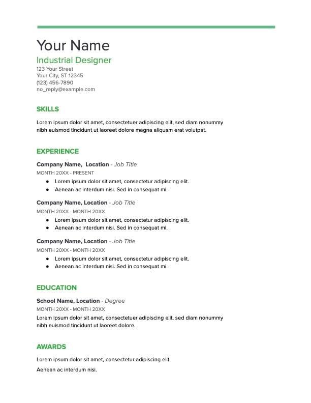 easy resume template for google docs