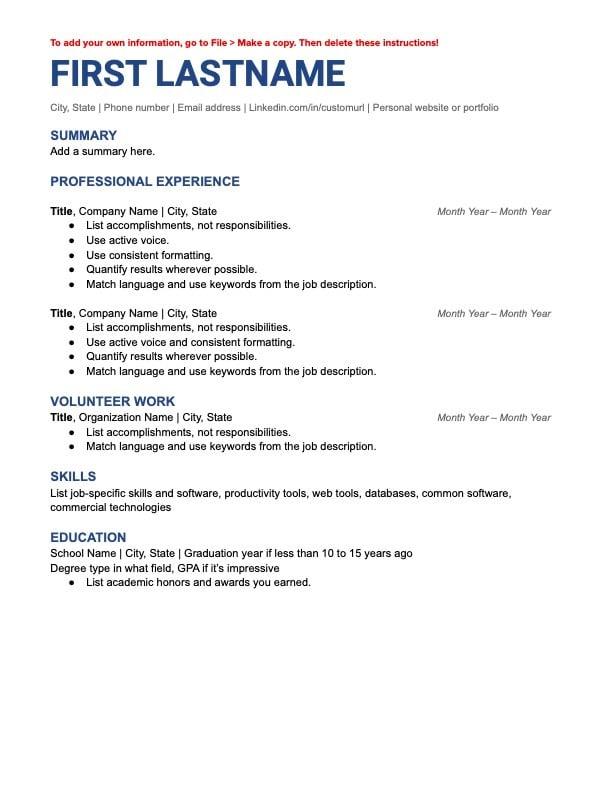 resume templates linkedin 2022