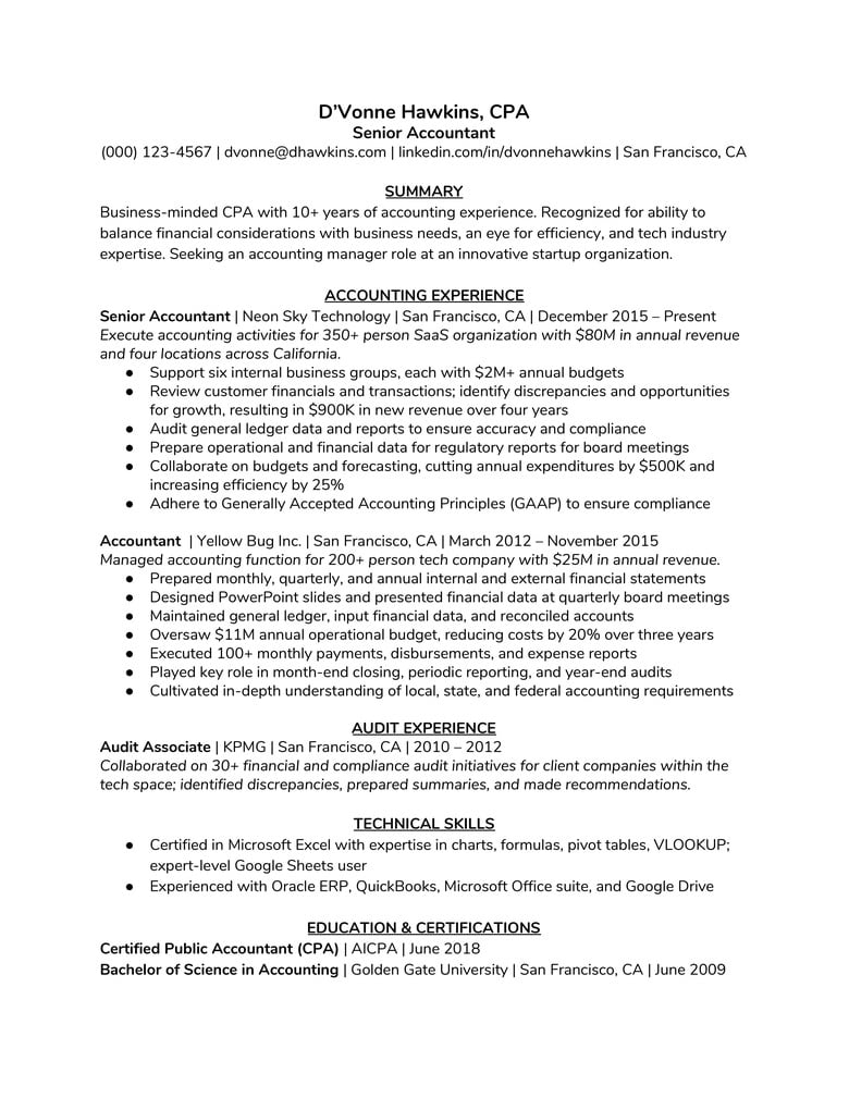 Step By Step Guide To Writing A Standout Accountant Resume The Muse