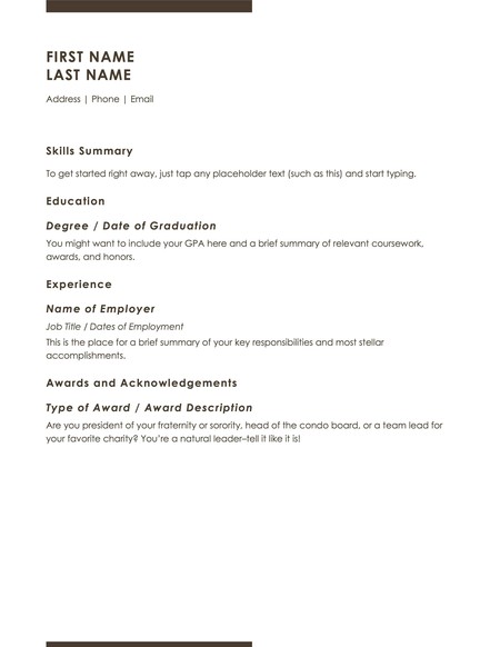 Microsoft Word basic resume template