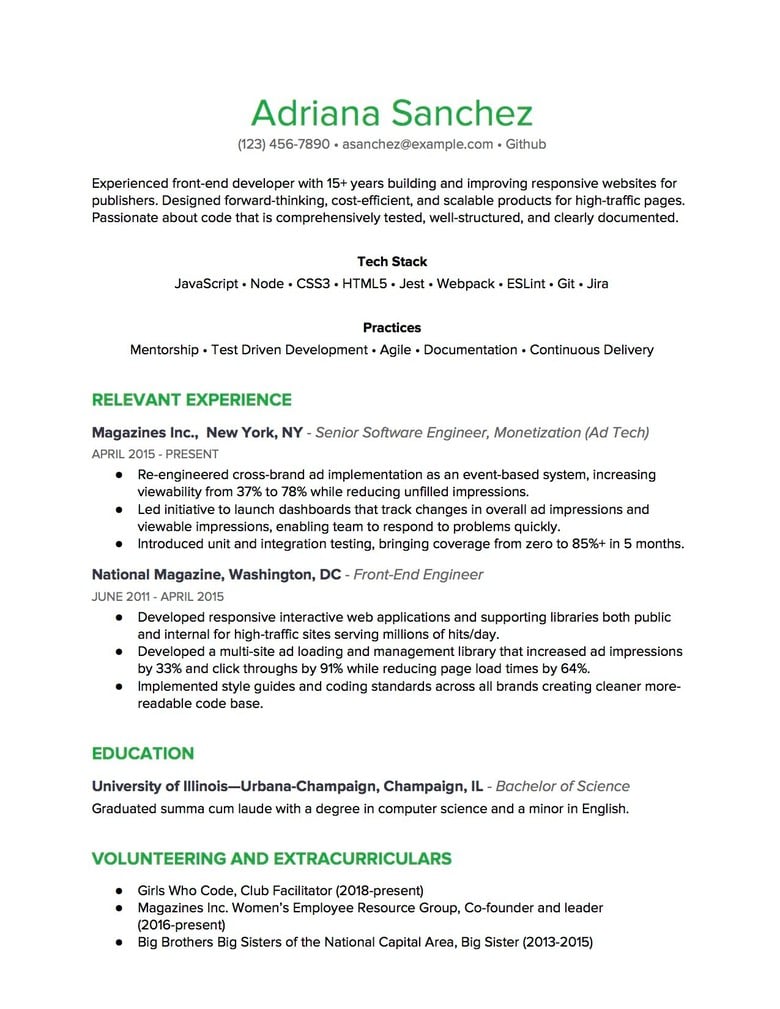 Combination resume example (click for downloadable Google doc version)