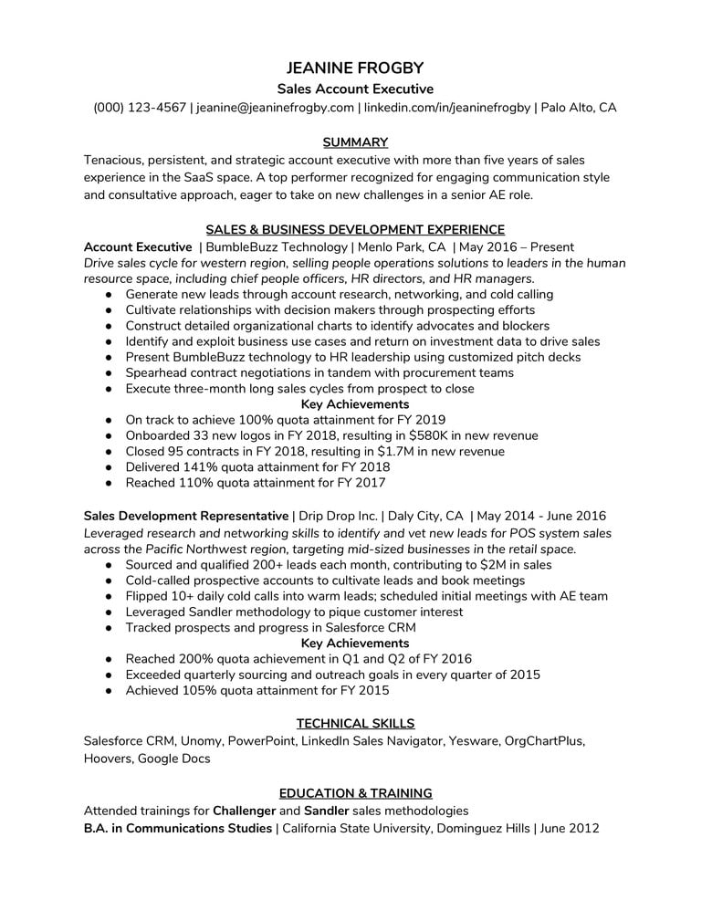Professional sales resume writing service