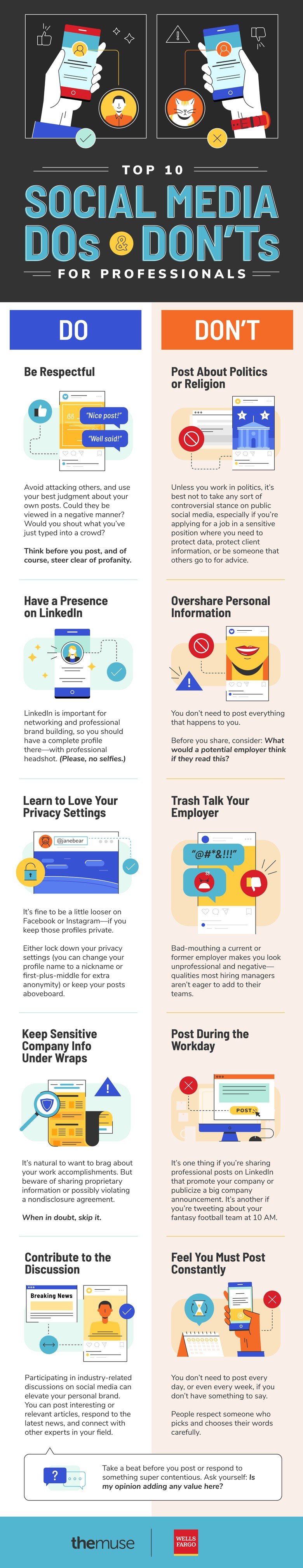 infographic illustrating top 10 social media dos and don'ts for professionals