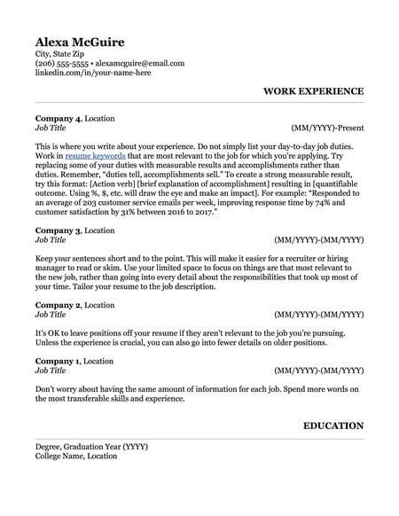 Jobscan classic chronological resume template