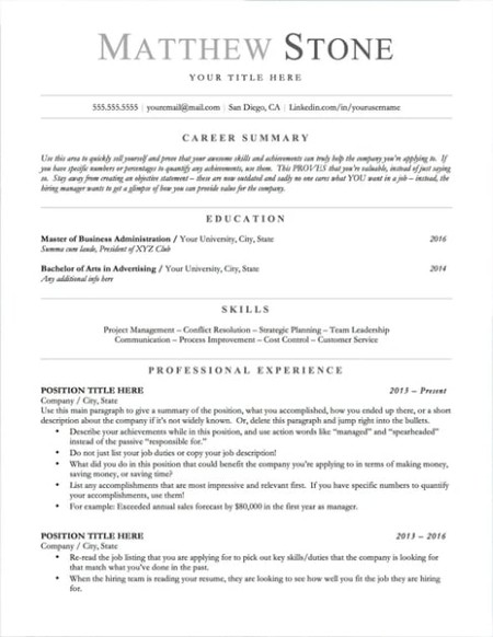 Get Landed ATS resume template