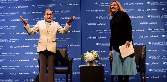 Ruth Bader Ginsburg and Poppy Harlow at Columbia University's "She Opened the Door" conference