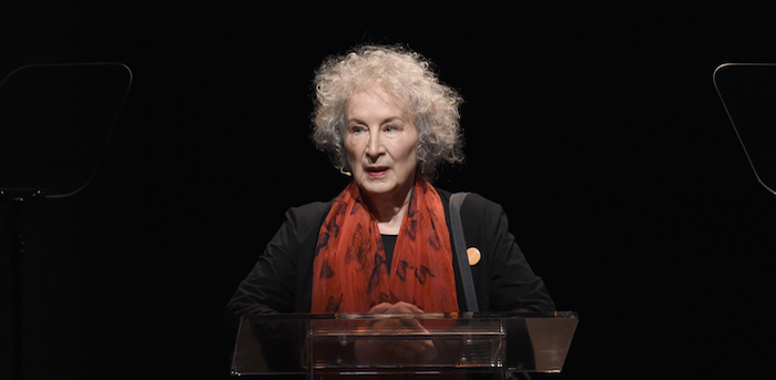 writer Margaret Atwood at the Tory Burch Foundation's Embrace Ambition Summit on April 24, 2018 in New York City