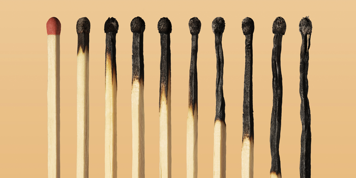 row of matches that get successively more burnt as you go from right to left