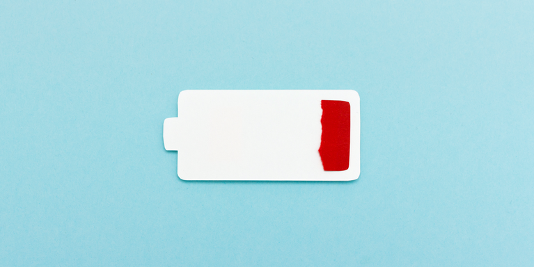 illustration of a battery with small sliver of red signaling a low charge