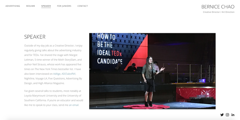a screenshot of Bernice Chao's website