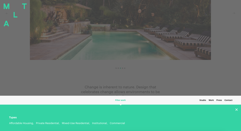 screenshot of Mark Tessier's website showing the filter for different types of projects