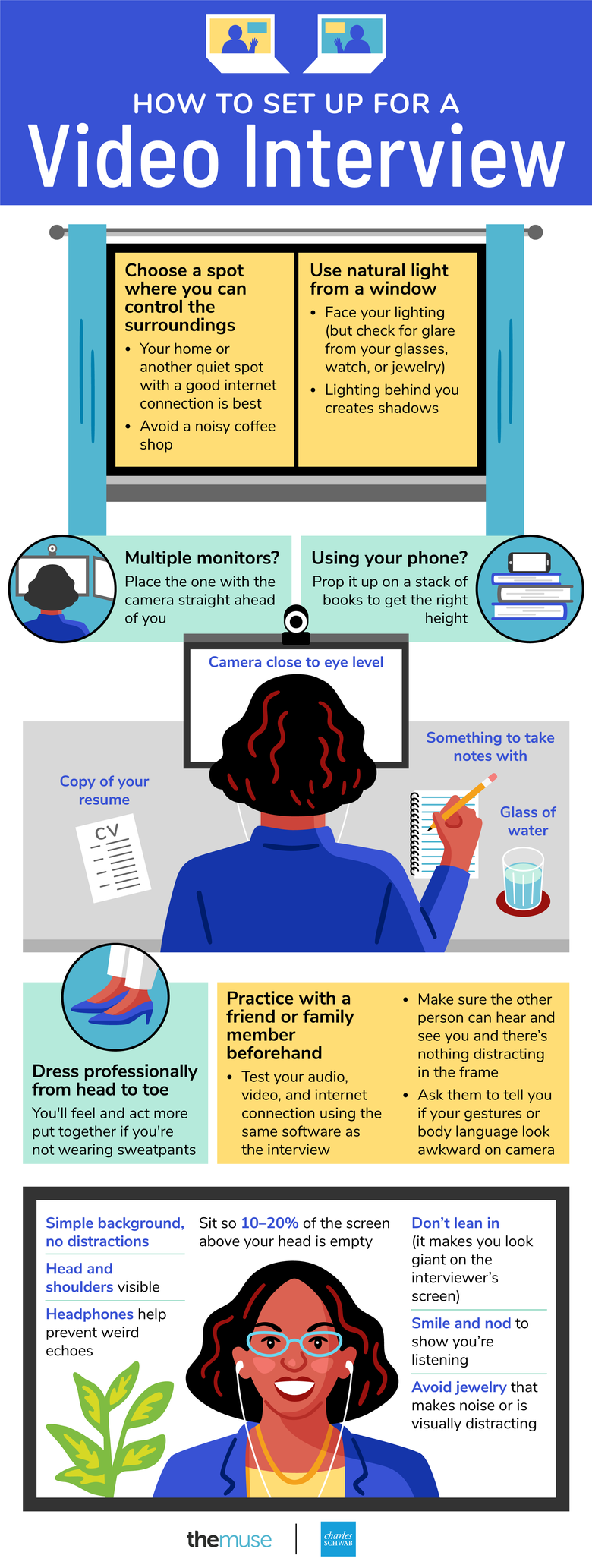 infographic illustrating tips for setting up and preparing for a video interview